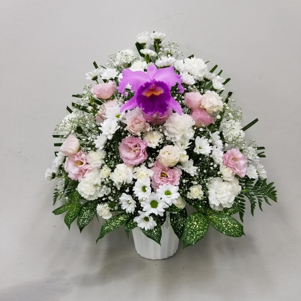 【御供】カトレア入りカーネーションとカスミソウのアレンジメントWP_60_SP-OS