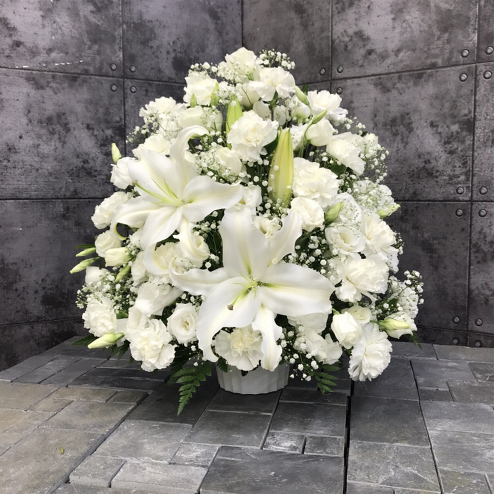 【御供】ユリ入りカーネーションとカスミソウのアレンジメントW_55_MS-OS